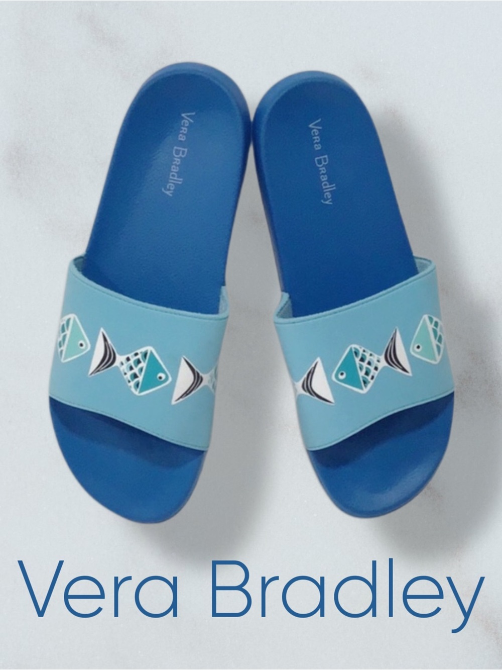 VERA BRADLEY NEW Go Fish‎ Blue Beach Slides, Size 7-8